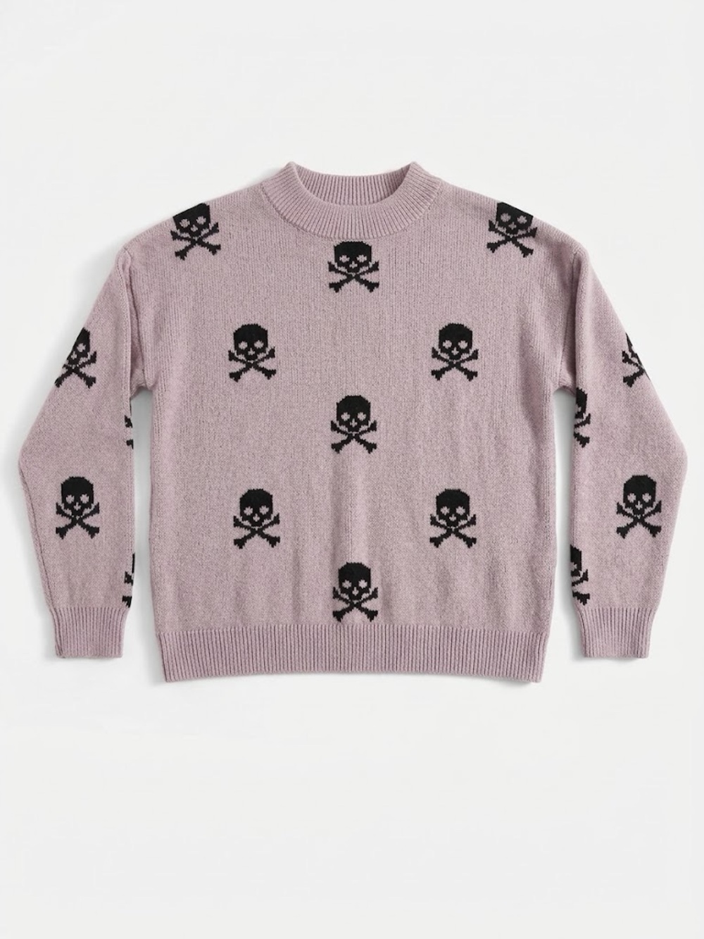 No Boundaries Pastel Goth Skull Print Knit Sweater